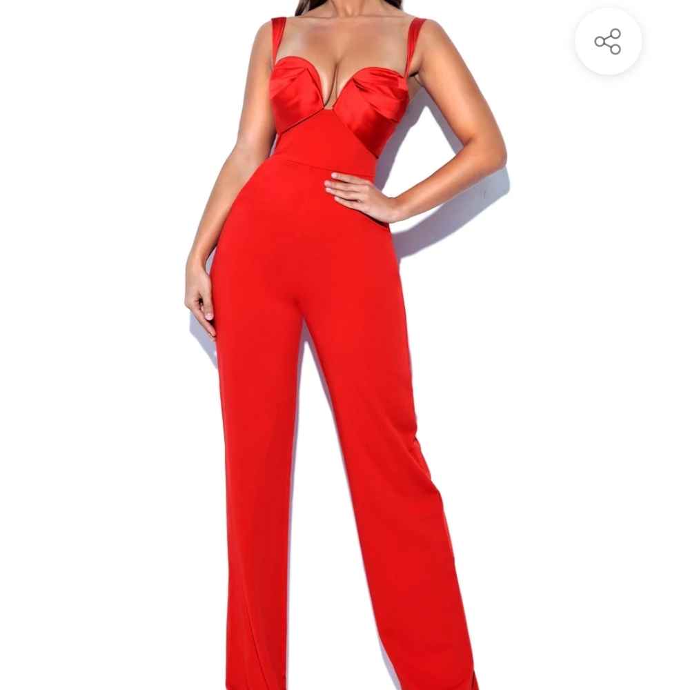 Miss Circle Red Satin Jumpsuit